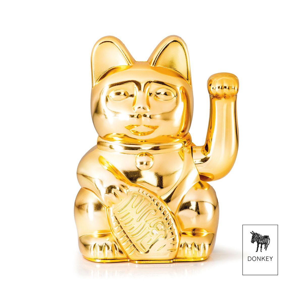 DONKEY Τυχερή Γάτα Maneki Neko DONKEY σε Γυαλιστερό Χρυσό 15cm